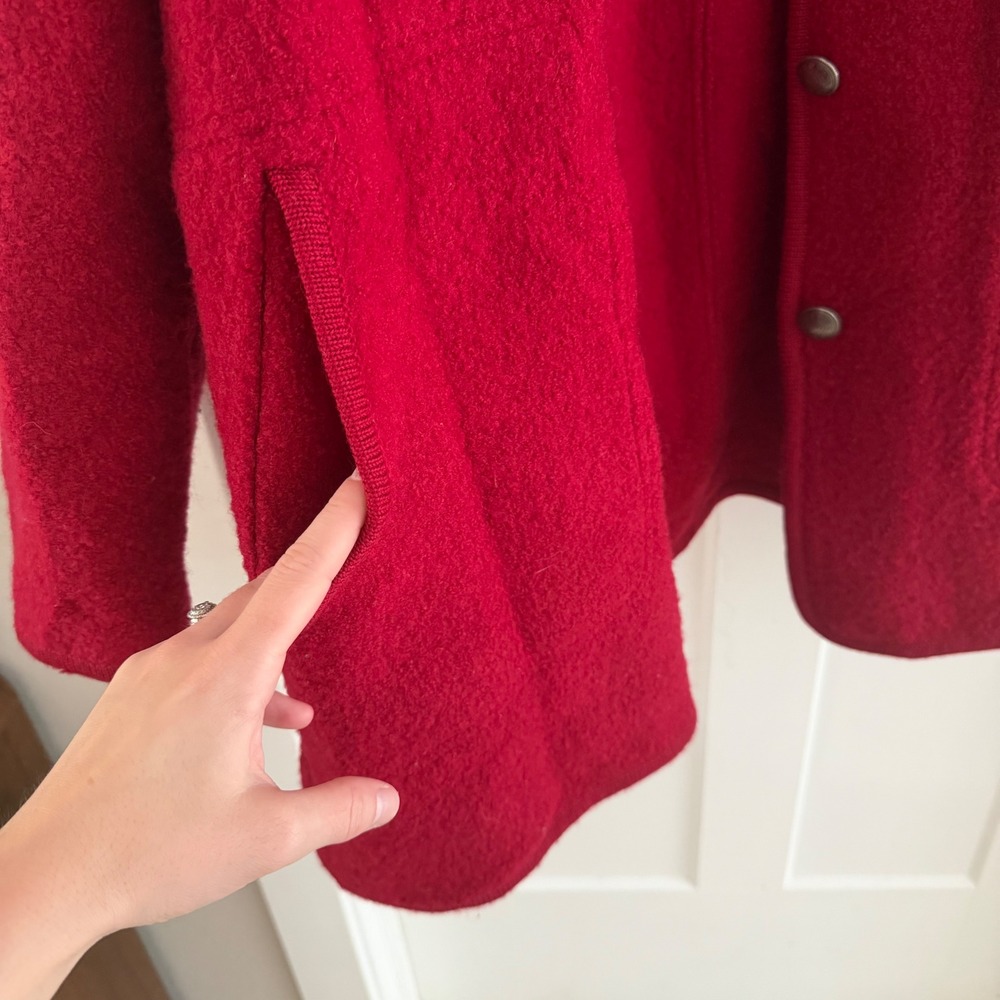 Appleseeds Red Boiled Wool Coat Womens Large Ornate Silver Button Stand Collar - Picture 4 of 9
